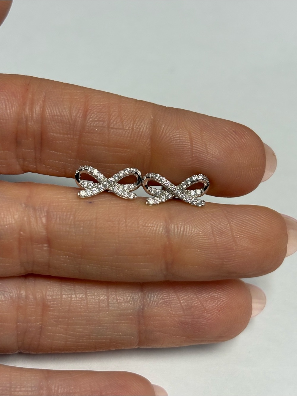 Suzy Levian Sterling Silver Pavé White CZ Bow Stud Earrings NWT
